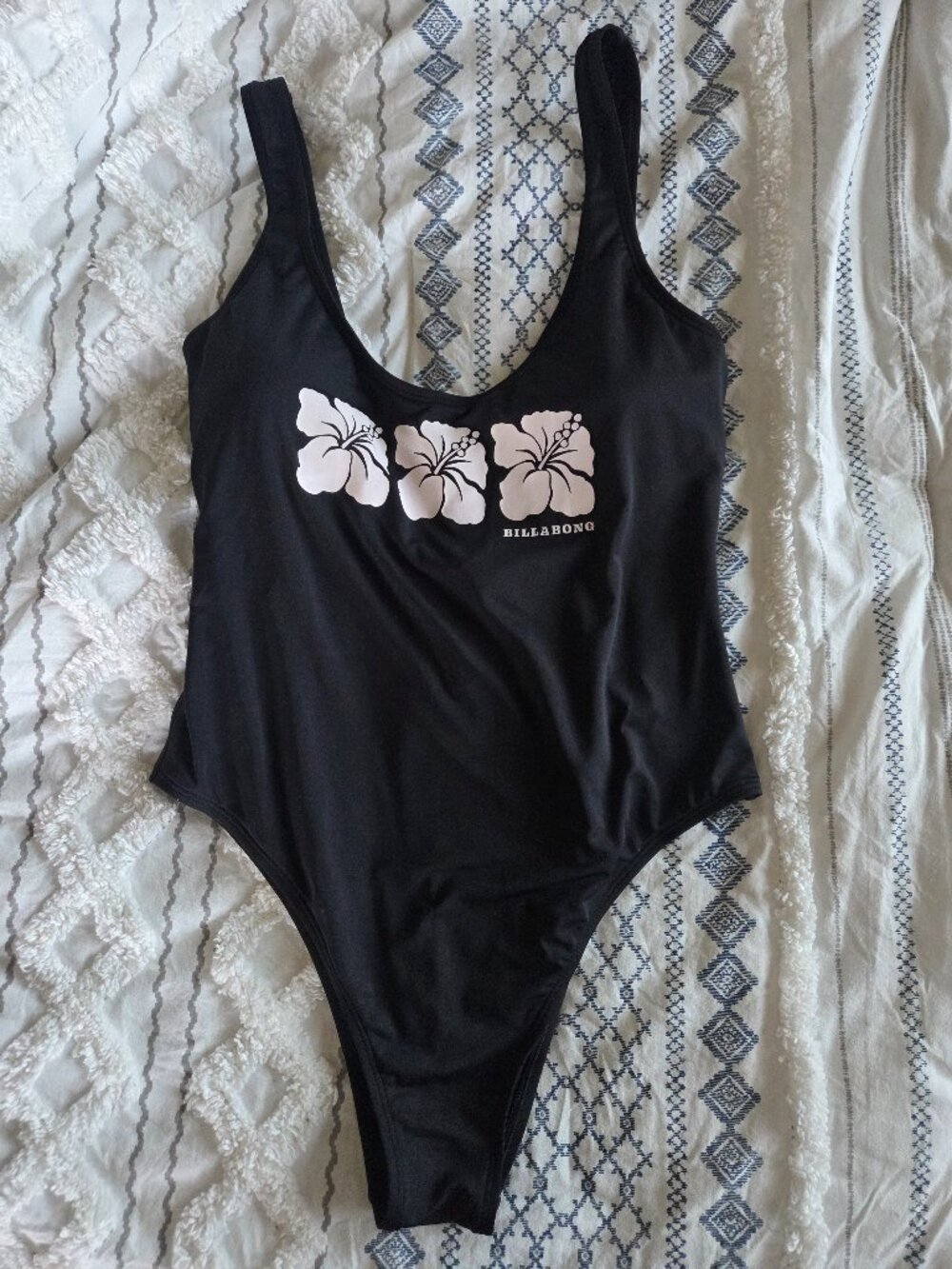 Billabong Black One-Piece Swimsuit with White Floral Print